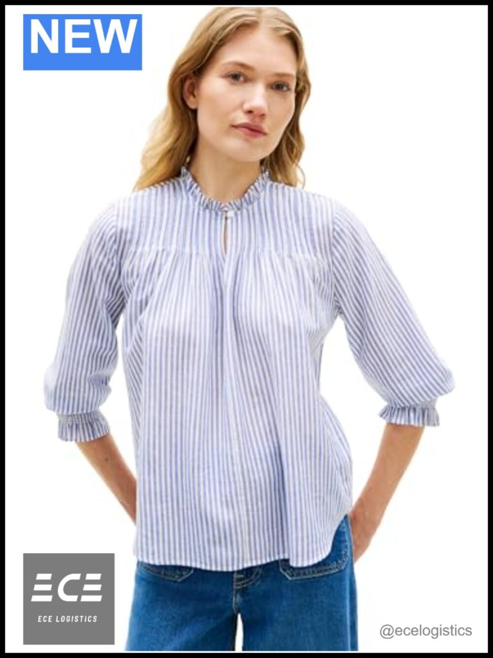Women's 100% Cotton Top 3/4 Sleeve Collarless Blouse Button Down